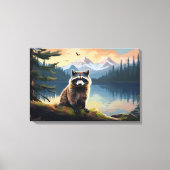Wasbeer op een stam Bosmeer Canvas Afdruk (Voorkant)