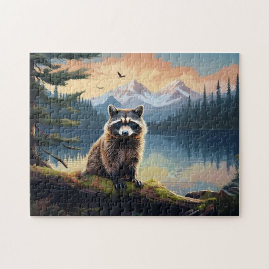 Wasbeer op een stam Bosmeer Legpuzzel (Horizontaal)