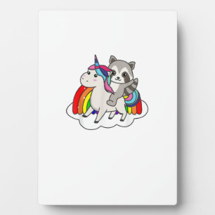 Wasbeer Op Eenhoorn Regenboog Dieren Zoete Eenhoor Fotoplaat