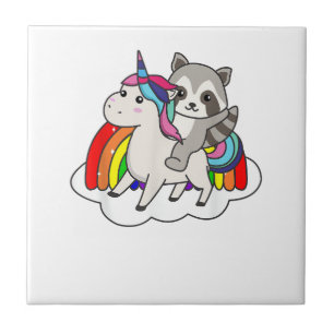 Wasbeer Op Eenhoorn Regenboog Dieren Zoete Eenhoor Tegeltje