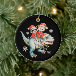 Wasbeer Opossum Ridder T Rex Kerstman Hoed Kerstmi Keramisch Ornament