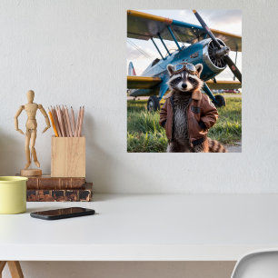 Wasbeer Piloot Vliegtuig Grappig Dierenleven Dier Poster