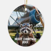 Wasbeer piloot vliegtuig grappige foto kerst keramisch ornament (Links)