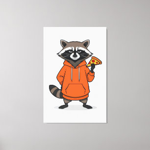 Wasbeer Pizza Canvas – Grappige Cartoon Pizza Muur Afdruk