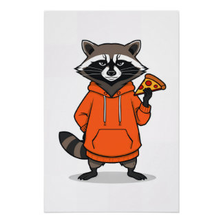 Wasbeer Pizza Poster – Grappige Cartoon Pizza Kuns