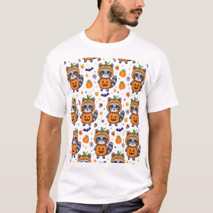 Wasbeer Pompoen Camper Van Halloween Patroon T-shirt
