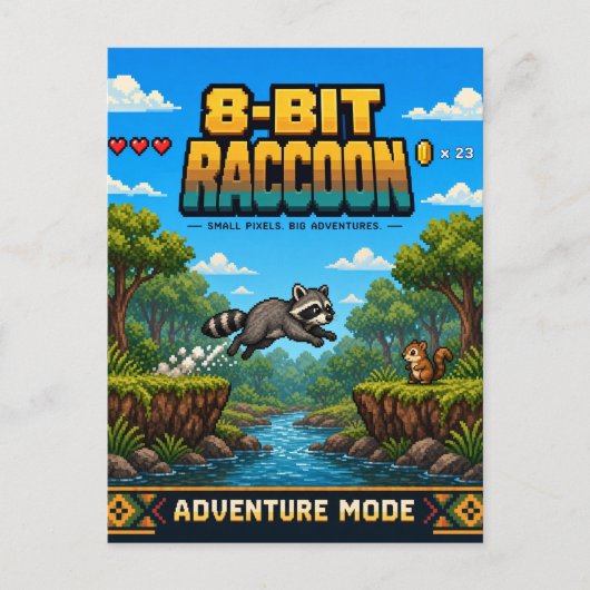 Wasbeer, Retro 8-Bit Pixelkunst Briefkaart (Voorkant)