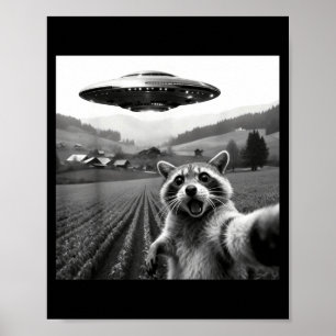 Wasbeer Selfie Met Alien Ufo Grappige Wasbeer Alie Poster