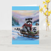 Wasbeer sleeën Winter Scene Lege Wenskaart Kaart (Gele Bloem)