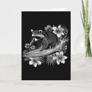 Wasbeer surft op Hawaï Hibiscus Bloemen Surfen Fu Kaart