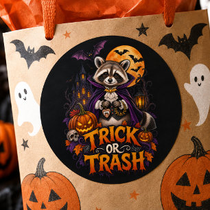 Wasbeer Trick or Trash Vampier Halloween Ronde Sticker
