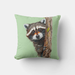 Wasbeer verstopt zich op Tree Trunk Sierkussen