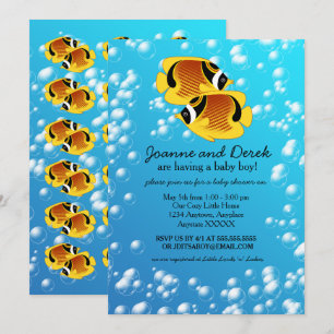 Wasbeer Vlinder Vis in Borrelend Water Baby Shower Kaart