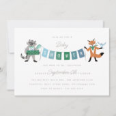 Wasbeer Vos Bos Vrienden Blauwe Baby Shower Kaart (Voorkant)