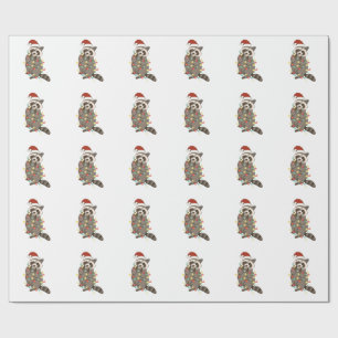 Wasbeer Vrolijk Kerstlicht Kerstman Hoed Kerstsnee Cadeaupapier