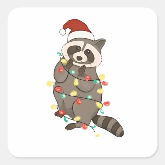 Wasbeer vrolijk kerstlichtjes Kabouterhoed Kerstmi Vierkante Sticker (Voorkant)