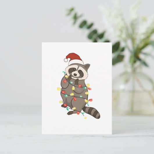 Wasbeer vrolijk kerstlichtjes Kerstman Hoed Kerstm Uitnodiging Briefkaart (Staand voorkant)