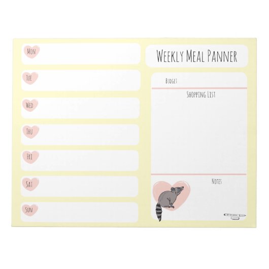 Wasbeer wekelijkse maaltijdplanner notitieblok  (Voorkant)