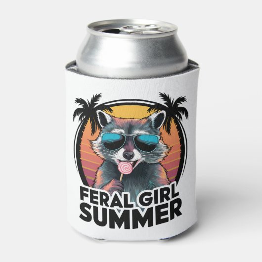 wasbeer wild meisje zomer opossum liefhebber blikjeskoeler (Blikje Voorkant)