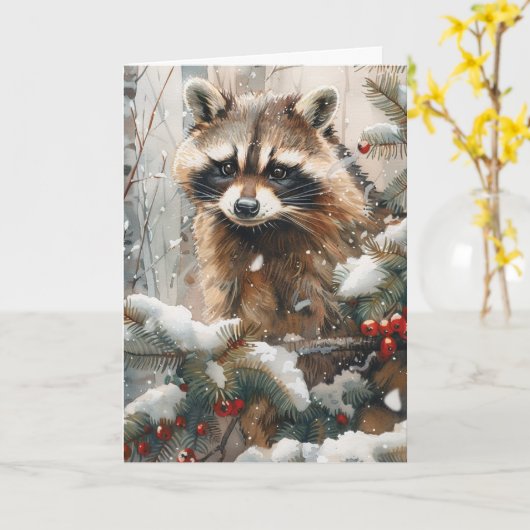 Wasbeer-winterscène-briefkaart - Wilde dieren-brie Kaart (Gele Bloem)