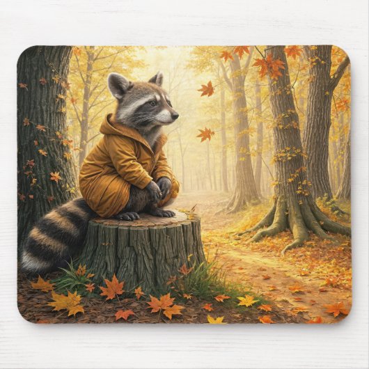 Wasbeer zittend op een boomstronk muismat (Voorkant)