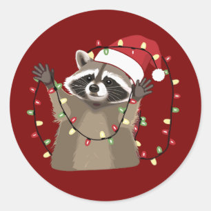 Wasbeerliefhebber Kerstverlichting Dieren Santa Ho Ronde Sticker