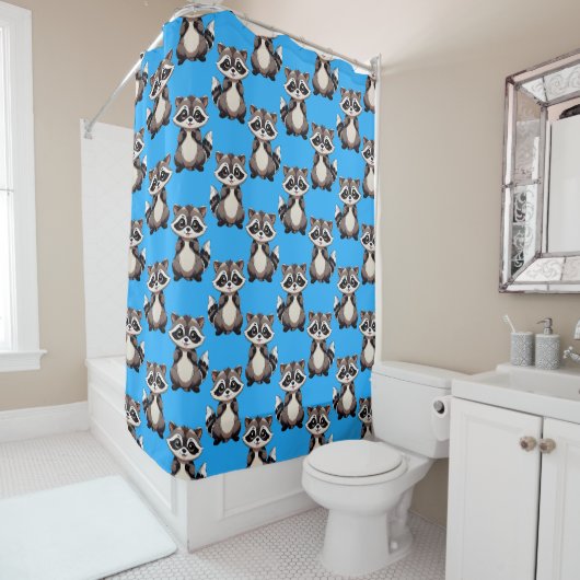Wasbeerpatroon Blauw Douchegordijn (In situ)