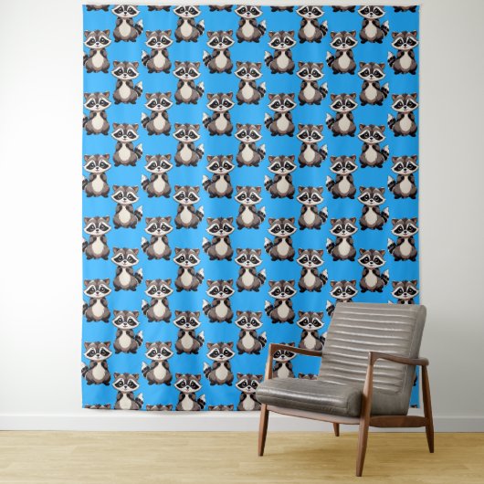Wasbeerpatroon Blauw  Wandkleed (In situ)