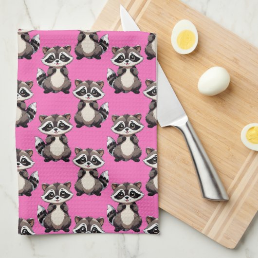 Wasbeerpatroon Roze ontwerp Theedoek (Quarter Fold)