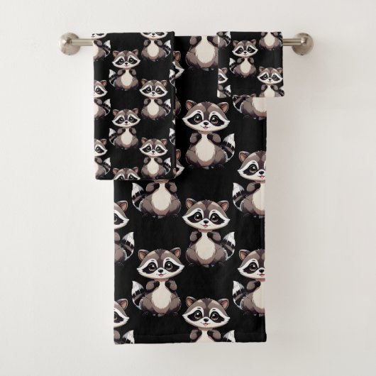 Wasbeerpatroon zwart design  bad handdoek (Insitu)