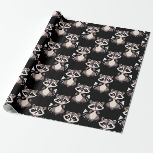 Wasbeerpatroon zwart design cadeaupapier (Uitgerold)