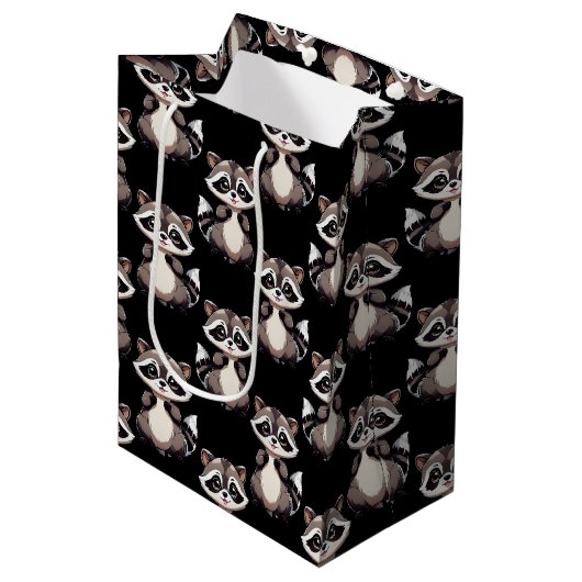 Wasbeerpatroon zwart design medium cadeauzakje (Voorkant Gekanteld)