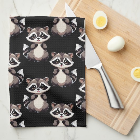 Wasbeerpatroon zwart design theedoek (Quarter Fold)