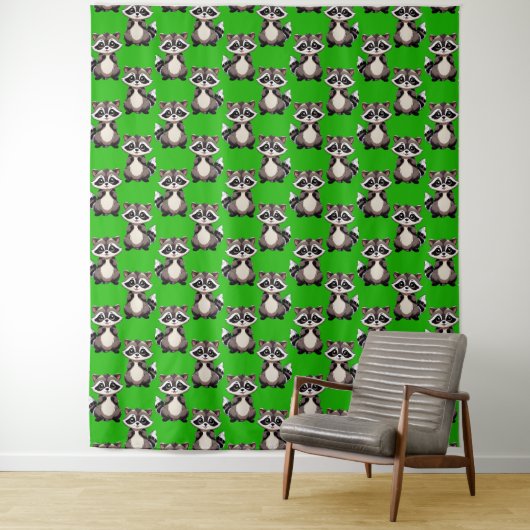 Wasbeerpatroonontwerp groen wandkleed (In situ)