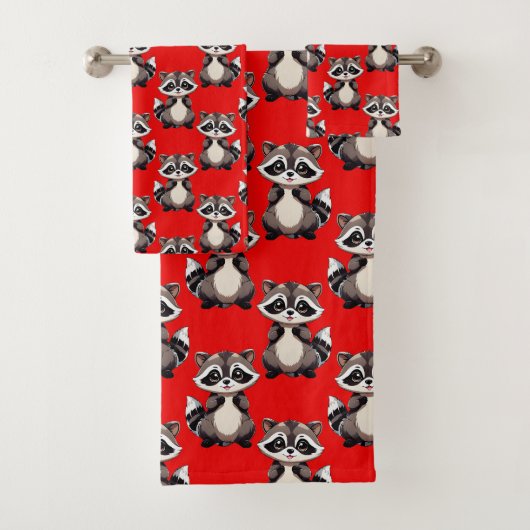 Wasbeerpatroonontwerp Rood Bad Handdoek (Insitu)