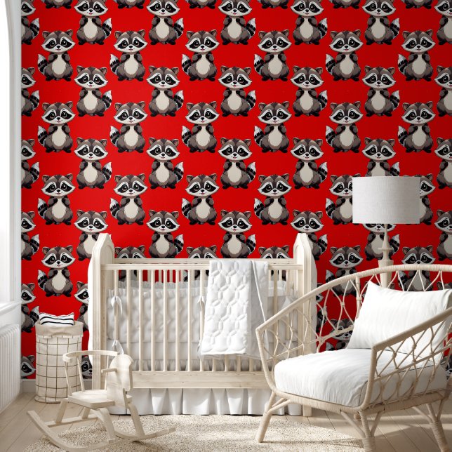 Wasbeerpatroonontwerp Rood Behang (Kinderen)