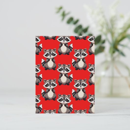 Wasbeerpatroonontwerp Rood Briefkaart (Staand voorkant)