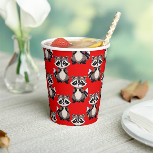 Wasbeerpatroonontwerp Rood Papieren Bekers (Insitu)