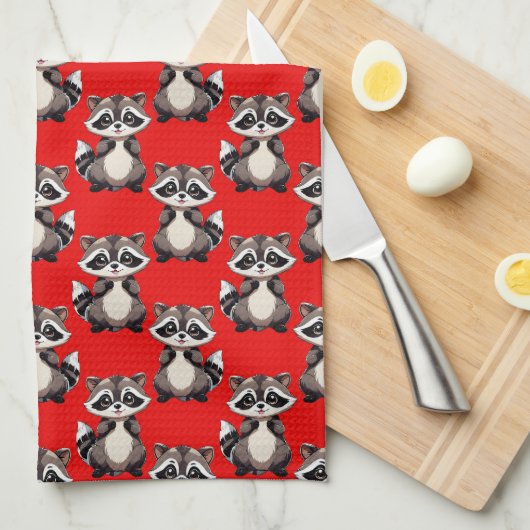 Wasbeerpatroonontwerp Rood Theedoek (Quarter Fold)