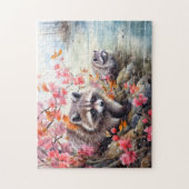 Wasberen bij herfstvijver scène legpuzzel (Verticaal)