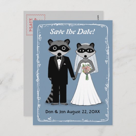 Wasberen bruiloft Save the Date Blue Aankondigingskaart (Voorkant / Achterkant)