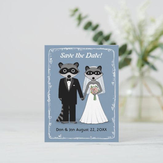 Wasberen bruiloft Save the Date Blue Aankondigingskaart (Staand voorkant)