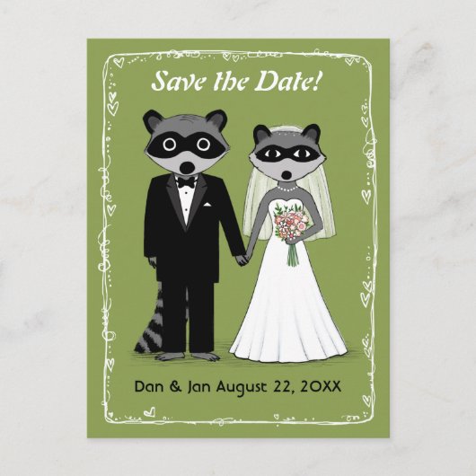 Wasberen bruiloft Save the Date Green Aankondigingskaart (Voorkant)