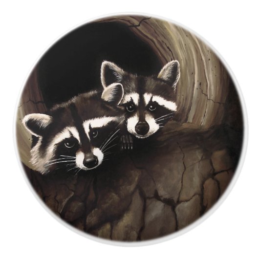 Wasberen Bruine Schattigee Boom Keramische Knop (Voorkant)