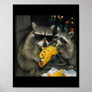 Wasberen die taco eten, grappige vuilnisbeer eten  poster