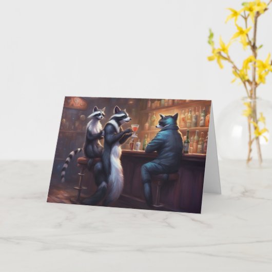 Wasberen drinken in een bar en kletsen onzin kaart (Gele Bloem)