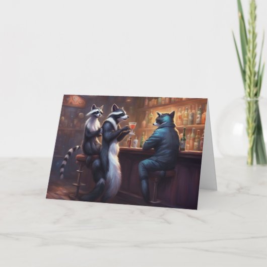 Wasberen drinken in een bar en kletsen onzin kaart (Voorkant)