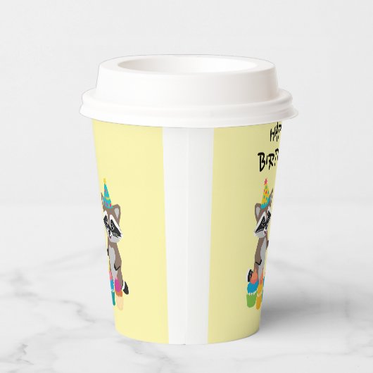 Wasberen en cupcakes verjaardag lichtgeel papieren bekers (Rechts)