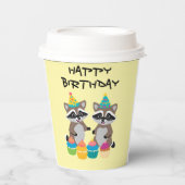Wasberen en cupcakes verjaardag lichtgeel papieren bekers (Voorkant)