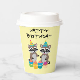 wasberen en cupcakes verjaardag lichtgeel papieren bekers